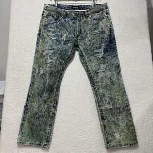 Makobi Built To Stand Out Mint Tie Dye Distressed Denim Jeans Men's Size‎ 40